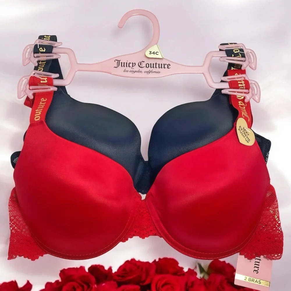 Juicy Couture Red & Black Sexy Push-up Bra Set New size 34C - Picture 2 of 6